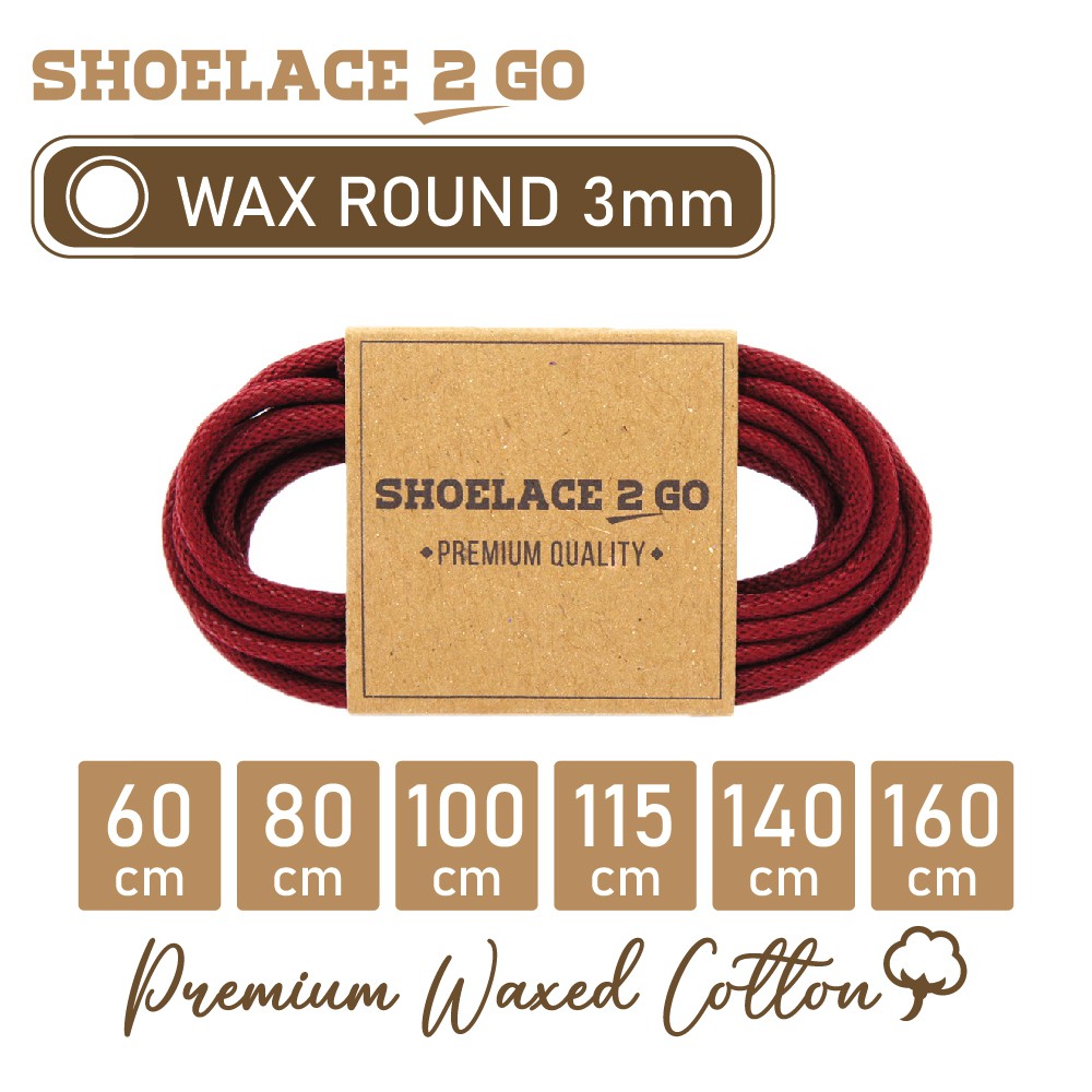 SHOELACE 2 GO PREMIUM TALI SEPATU LILIN WAX BULAT ROUND - WR3 - F2 - RED MAROON - 3MM