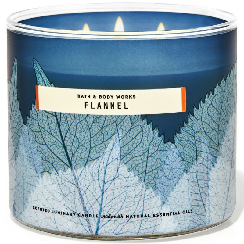 BATH AND BODY WORKS BBW FLANNEL 3 WICK SCENTED CANDLE 411 G