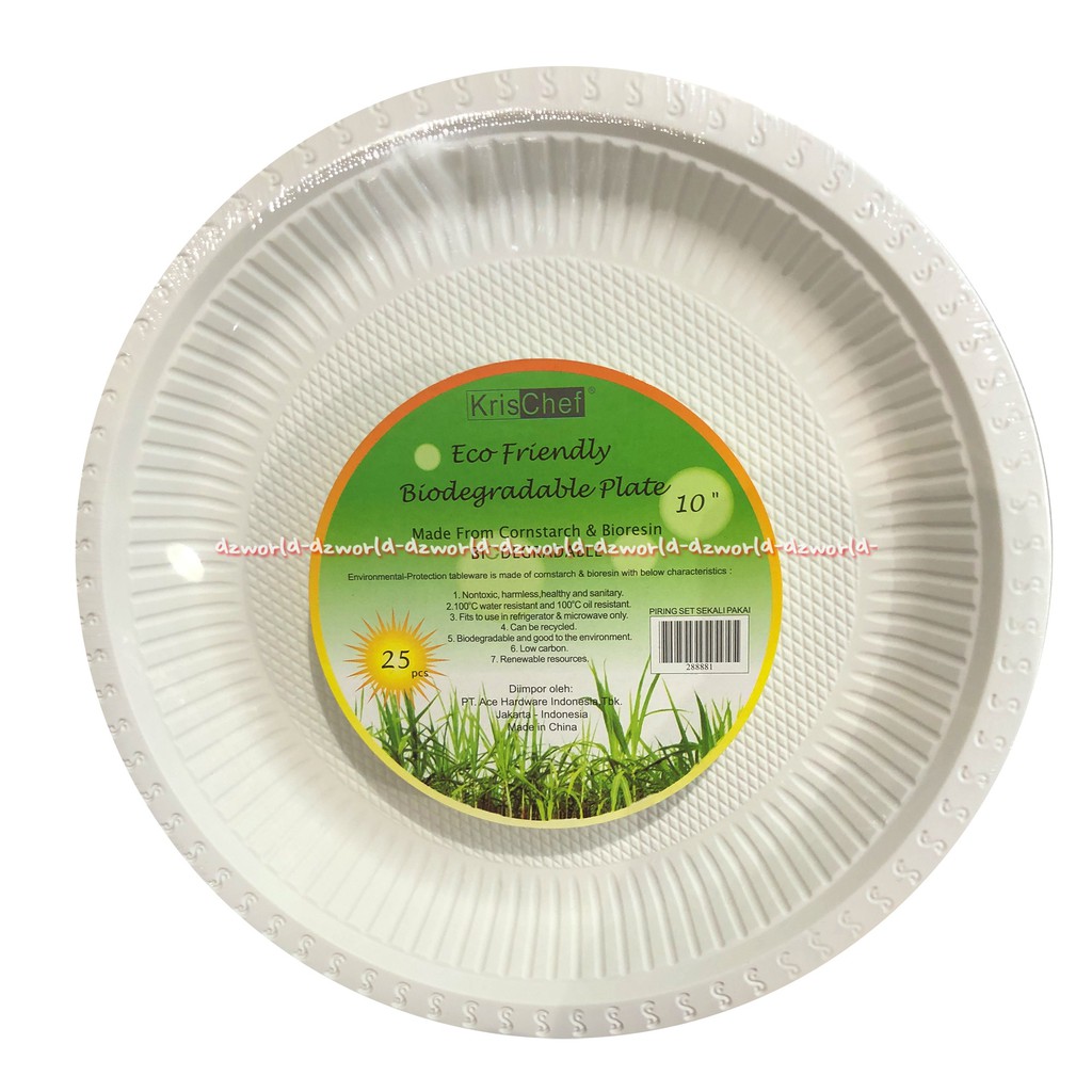 Krischef Eco Friendly Biodegradable Plate 10inch Plastik Makan 25pcs