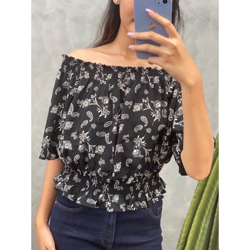 GU by uniqlo Sabrina blouse - Black & Navy (UNQ06) ( Rak 8-3 )