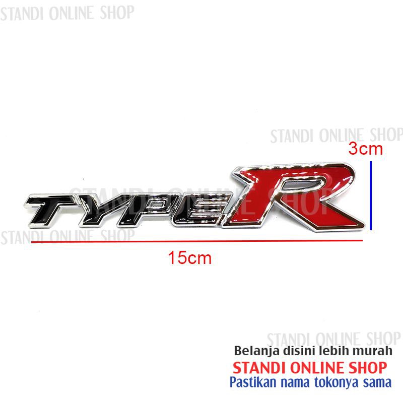 Emblem Mobil Belakang 3D Logo Sticker Honda Type R Aluminium Hitam