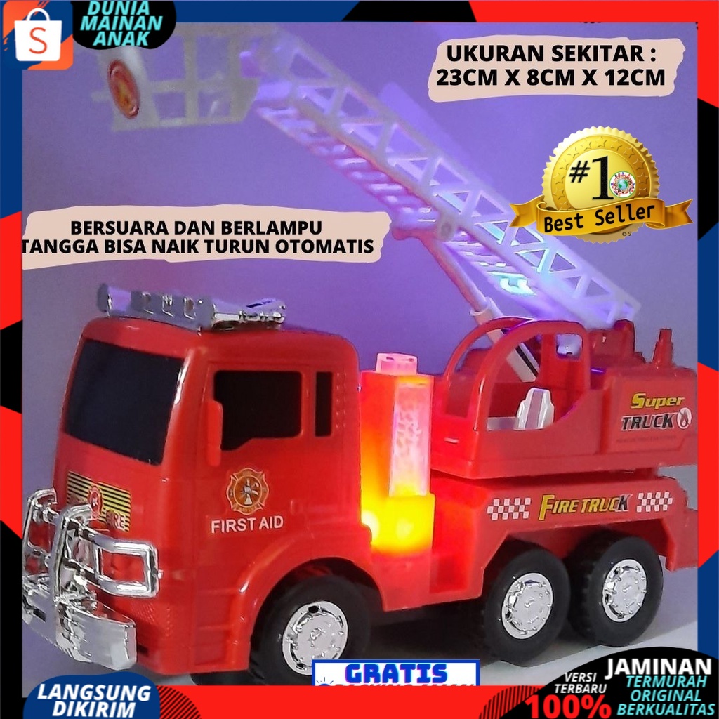 Mainan Mobilan Truck  POLISI Pemadam Kebakaran - Fire Truck Bump &amp; Go bersuara &amp; BerLampu NEW