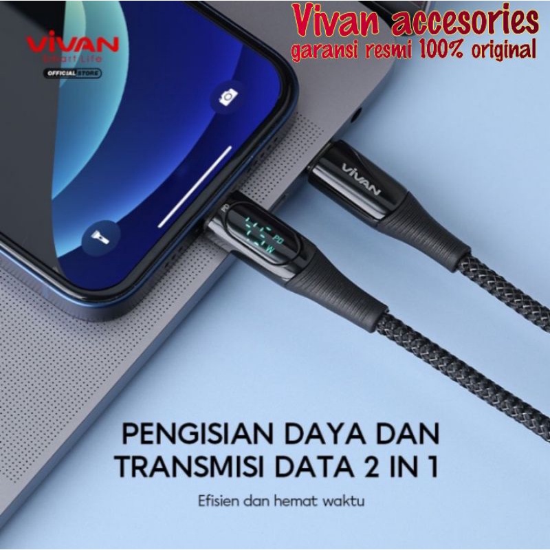 Vivan VCC100 USB-C to USB-C Quick Charge Cable Smart Digital Display