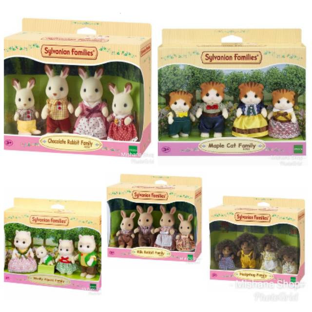 Sylvanian Friends 4 Karakter Chocolate Rabbit Maple Cat Woolly Alpaca Milk Rabbit Hedgehog Family