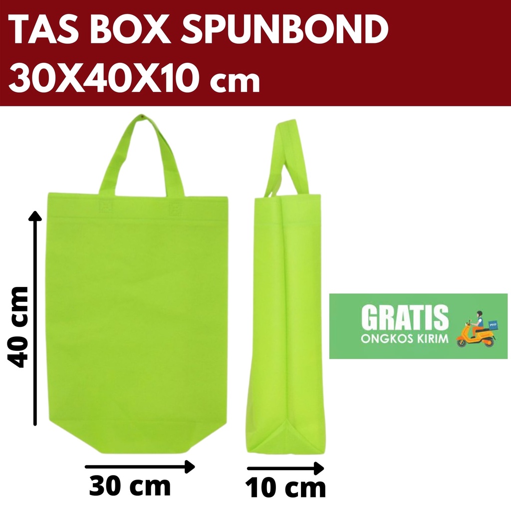 

TAS SPUNBOND BOX 30x40x10cm HIJAU HANDLE TALI GOODIE BAG /Tas Belanja