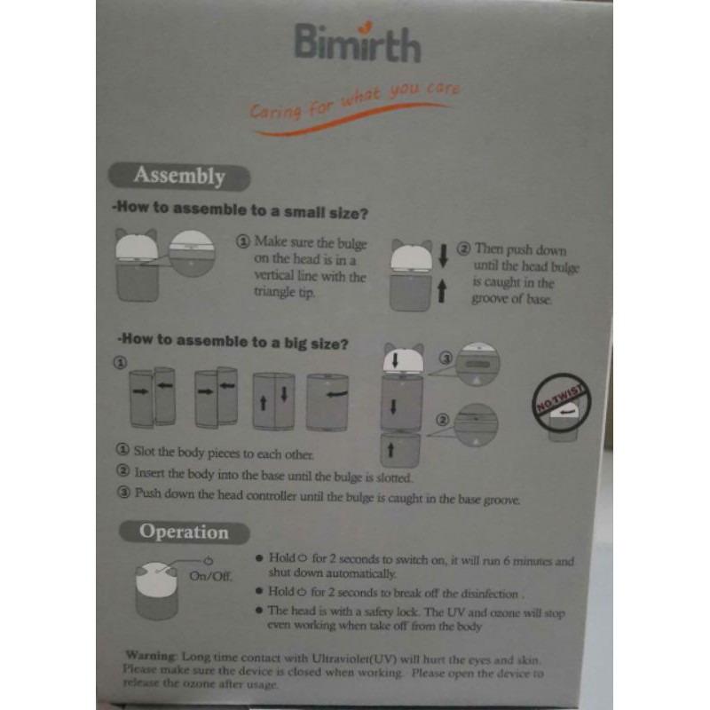 Bimirth Portable UV ozone bottle sterilizer. botol desinfektan steril