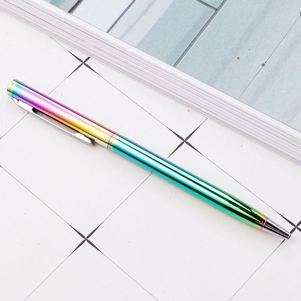 [Elegan] Bolpoin Rainbow Warna Warni Batang Berputar Stainless Steel Perlengkapan Kantor Pulpen Iklan