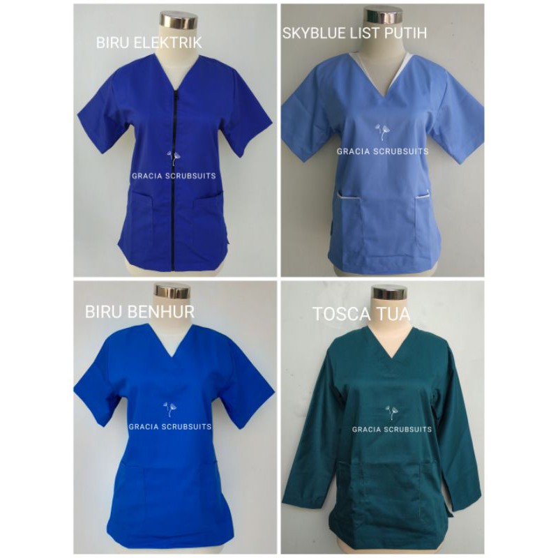 READY STOCK - GRACIA SCRUBSUITS STEL LENGAN 3/4 dan 7/8 baju jaga oka scrubs