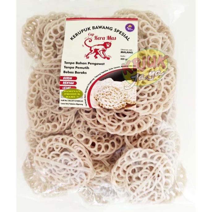 

Promo Awal tahun KERUPUK ( Mentah ) BAWANG SPESIAL Cap KERA MAS 400 Gram Promo Awal tahun