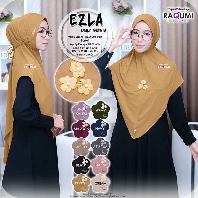 EZLA DAILY BUNGAN RAQUMI ORIGINAL | JILBAB SOFTPAD TALI | JILBABMUSTARD