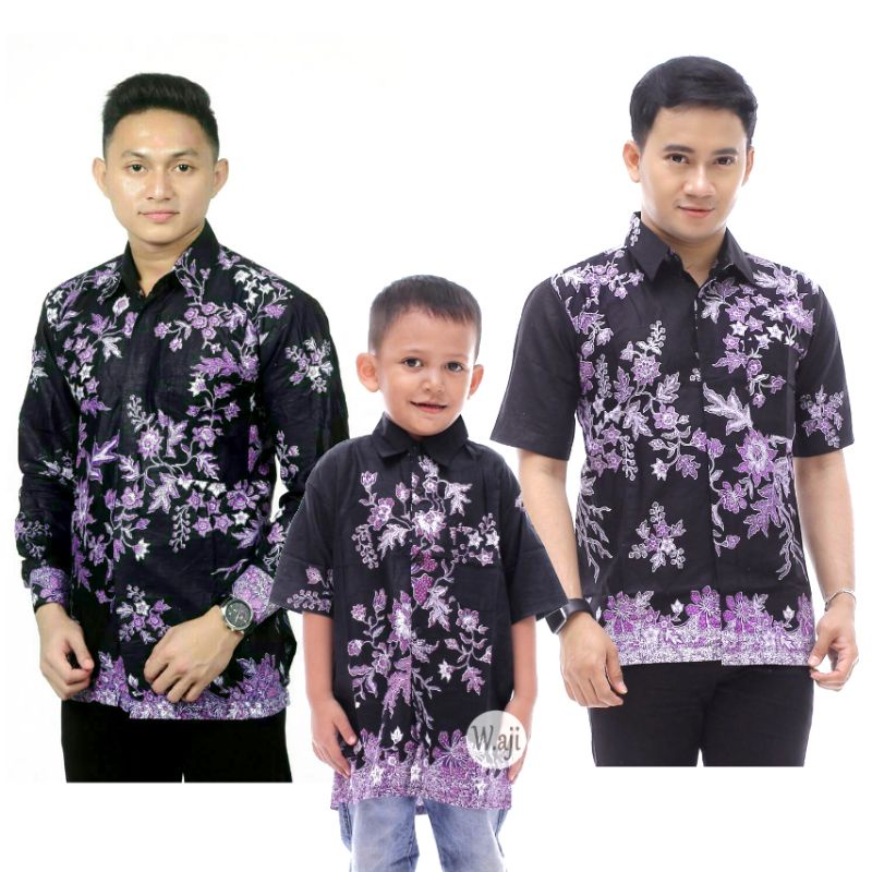 Batik Sarimbit Couple Ayah Anak Cibulan Ungu,Baju Batik Couple Ayah Anak,Kemeja Batik Couple Anak