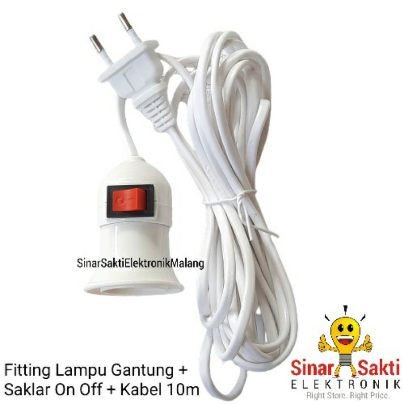 Fitting Lampu Gantung + Saklar On Off + Kabel 10m Fiting Tebal Kuningan Malang