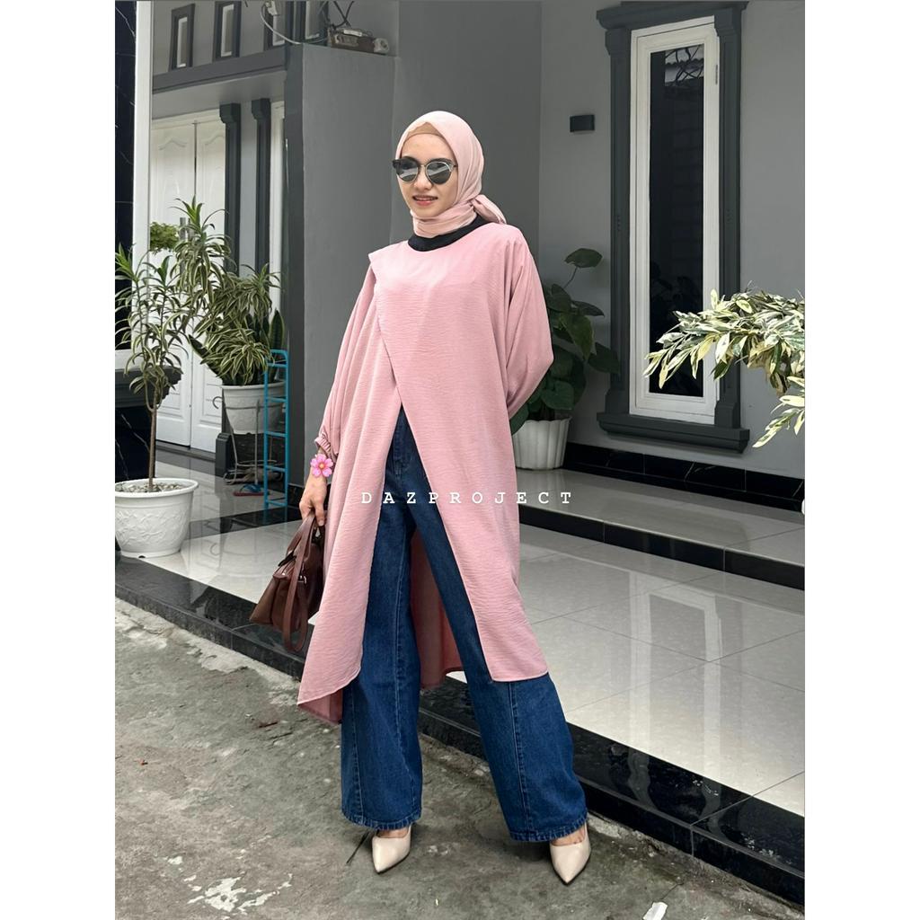 Azura Tunik Jumbo LD 168 Polos blouse Crincle Airflow Lengan Karen by Dazproject