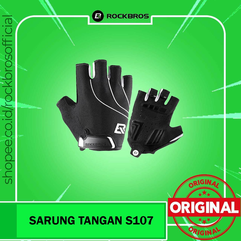 SARUNG TANGAN ROCKBROS S107 HITAM - BIKE GLOVE HALF FINGER ORIGINAL