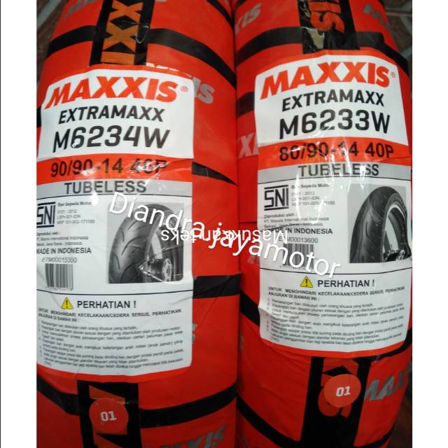 Paket ban tubles matic maxxis xtramaxx 80/90 + 90/90.14 depan+ belakang 100% original free pentil for all matic