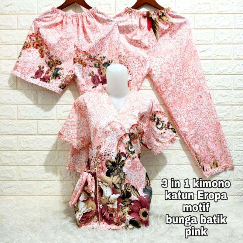 Piyama Kimono 3 in 1 dewasa motif Bunga