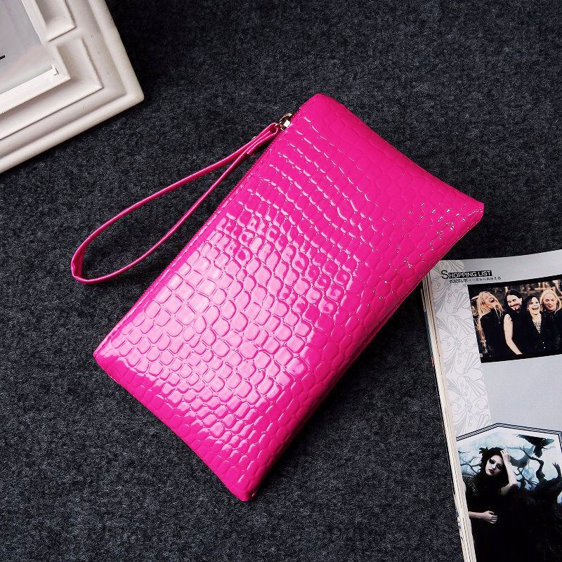 OVERFLOWS.ID Dompet Wanita Model Bintik Pouch Resleting Croco Tempat Hp Koin Serbaguna-Hot Pink
