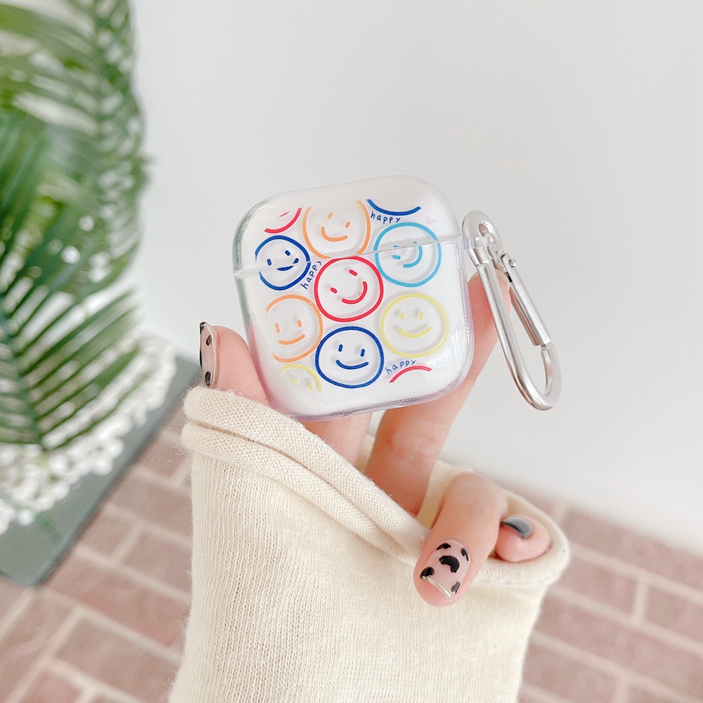 Soft Case TPU Transparan Motif Smiley Dengan Kait Untuk Earphone Mini Pro 4 TWS Air Pro 4 5