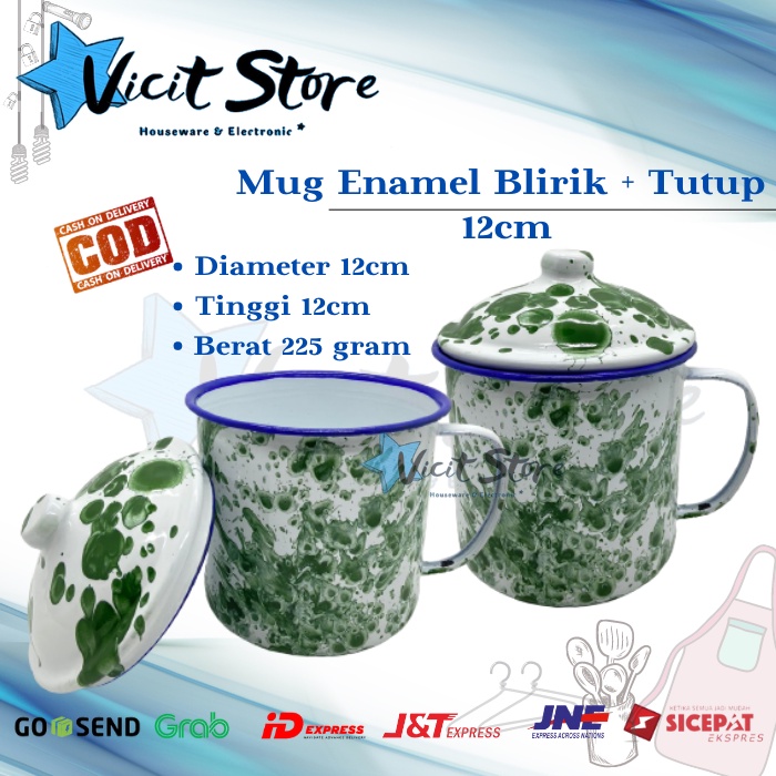 Mug Enamel 12cm + Tutup Motif Blirik / Gelas Jadul Brilik 12cm + Tutup KODE C-527