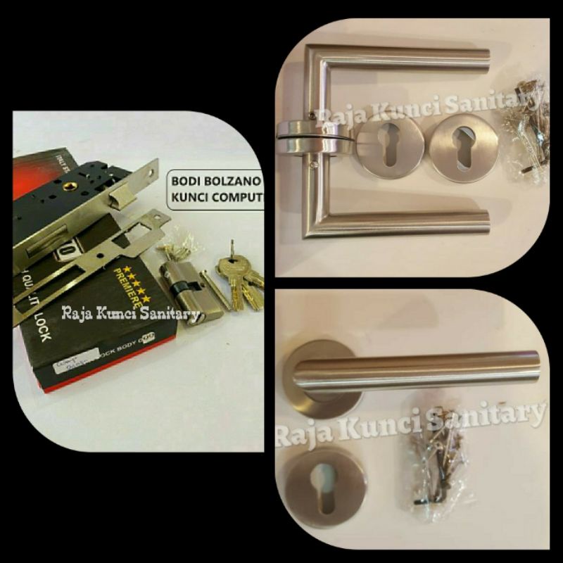 Paket Lengkap Handle Pintu Roses Stainless Stell+Bodi Kunci Stainless+Cylinder/Gagang Pintu