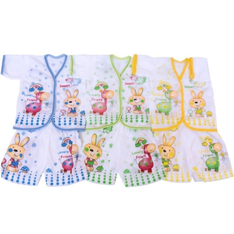 Setelan baju Pendek + celana pendek bayi murah / Bahan katun / usia 0-4 bulan