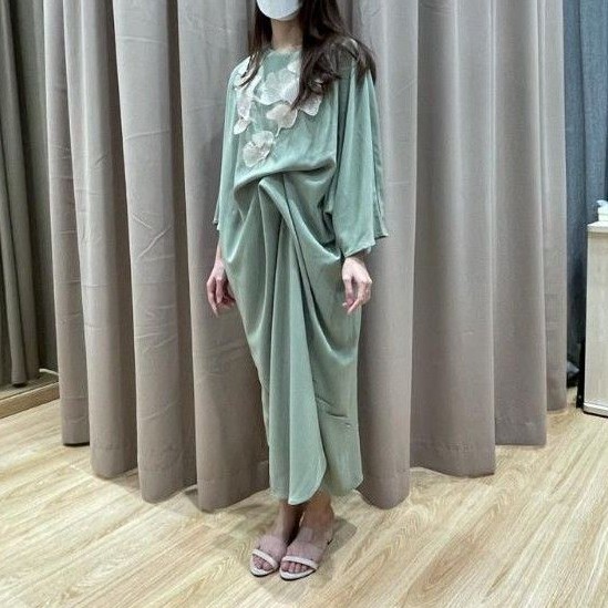 Lime Wear Aliyah Full Length Gamis Kaftan Dress - Sage Green