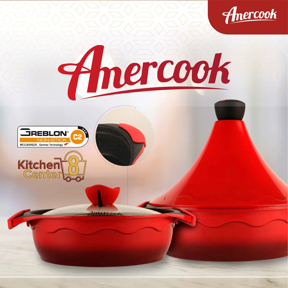 Amercook Panci Masak Kuah Tutup Taji Cooker Kerucut Unik Marble Pattern Anti Lengket Panci Sayur Sop