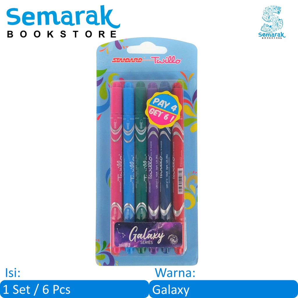 

Pulpen dan Spidol Warna Standard Twillo Dual Tip - Galaxy Series [1 Set / 6 Pcs]