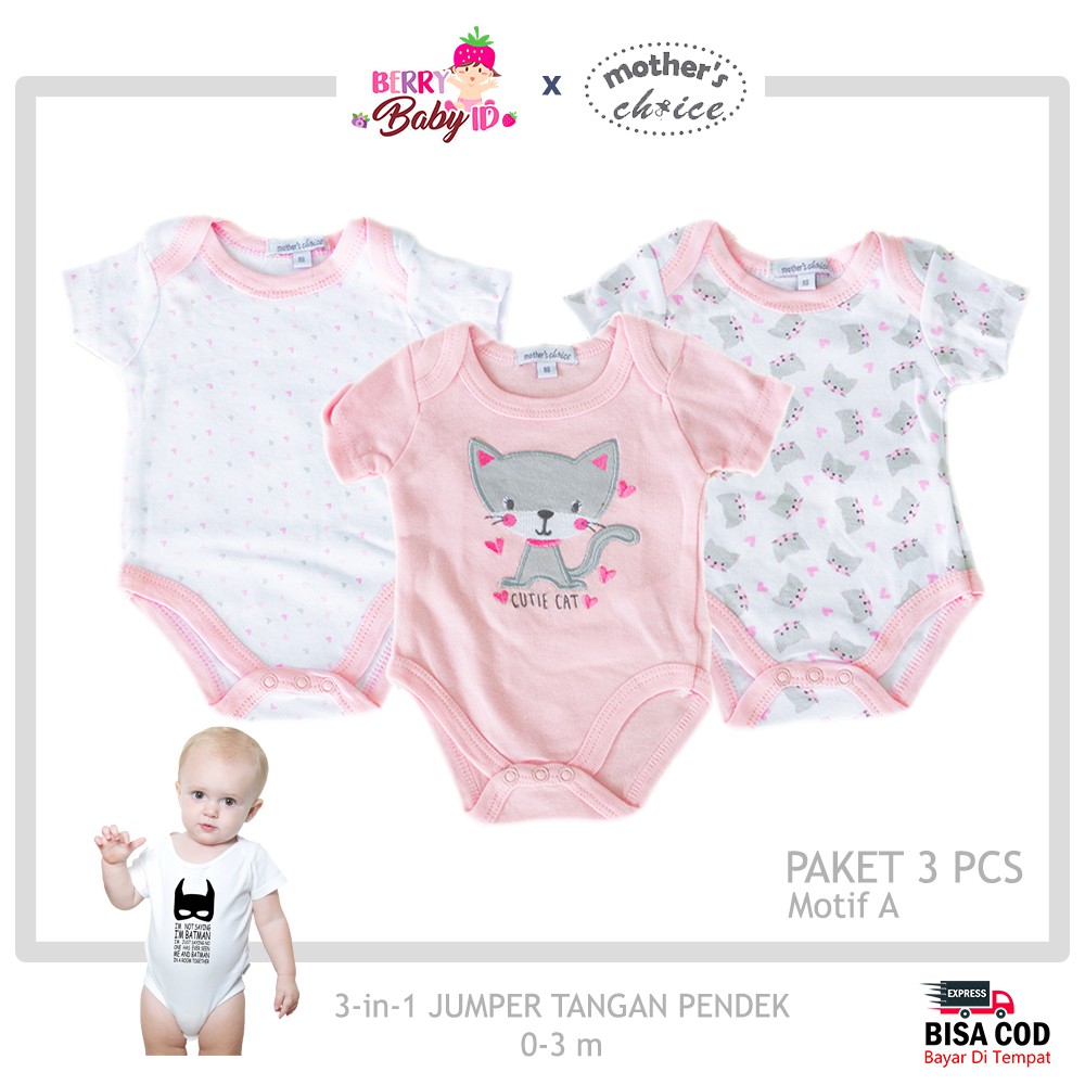 Mother's Choice 3 Pcs Jumper Bayi Tangan Pendek Baju Bayi Premium SNI Berry Mart