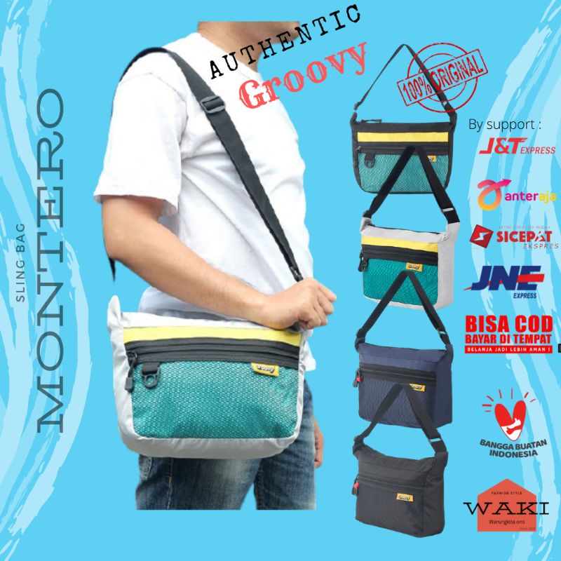 Tas Selempang SlingBag Pria Cowok motif jaring waki Distro Tas Bahu Waisbag Slempang Samping Groovy