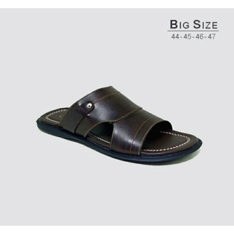 Sandal Slide Kulit Big Size 44-45-46-47 Sendaj JUMBO Bule IMPOR Kaki Gemuk Lebar Original, 47