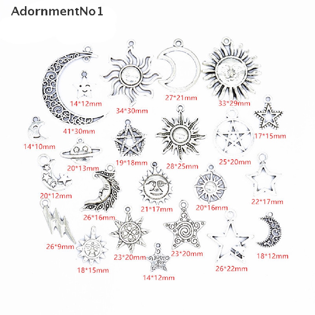 (AdornmentNo1) 23pcs / Set Liontin Bentuk Bulan / Bintang / Matahari Warna Silver Untuk Kerajinan Tangan DIY