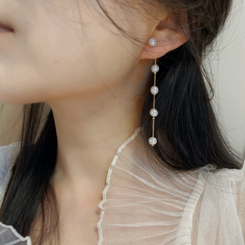 Anting Rantai Rumbai Panjang Hias Mutiara Gaya Korea Minimalis Elegan Untuk Wanita