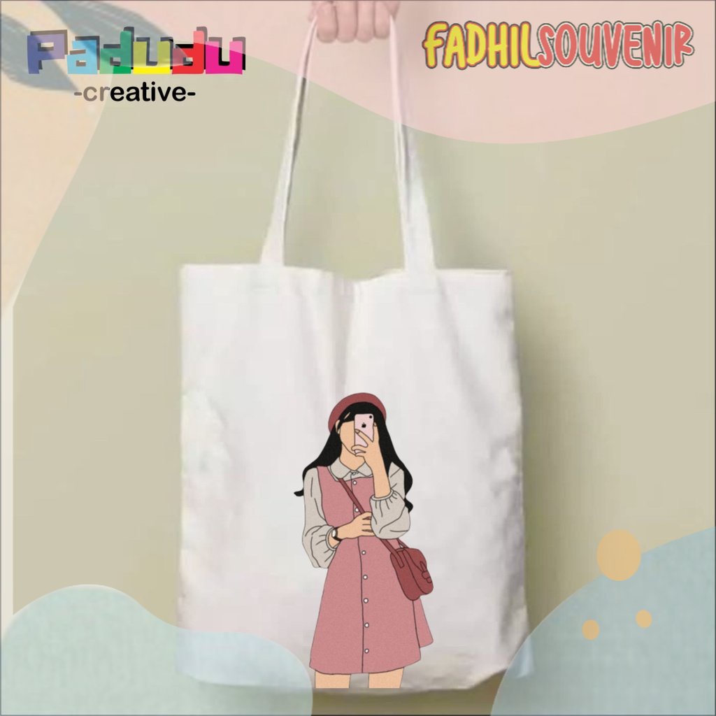 Jual aesthetic girl mirror selfie Tas Totebag Resleting Vintage Tas