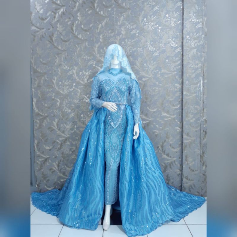 Gaun pengantin akad kebaya langsung konveksi blue