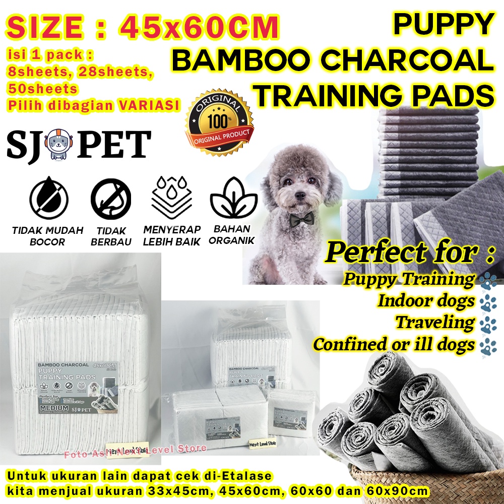 45x60cm Charcoal Bamboo Pet Training Pad Diaper Dog 45x60 8/28/50pcs - Pilih di VARIASI