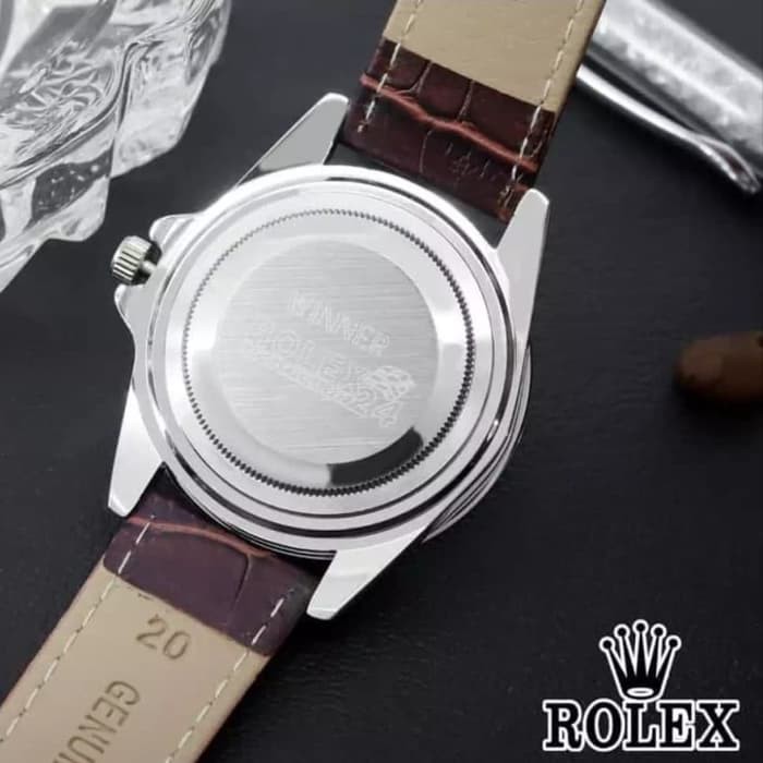 Jam Tangan Rolex Pria Tanggal Aktif Tali Kulit - Coklat