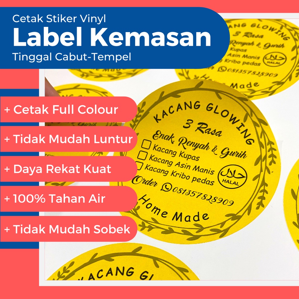 

STIKER LABEL KEMASAN BULAT BAHAN VINYL TINGGAL CABUT TEMPEL