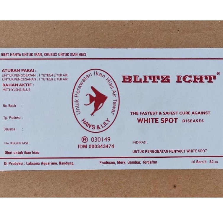 BLITZ ICHT 50ml ORIGINAL HAN'S &amp; LILY Obat Biru Jamur white Spot Khusus Ikan Hias