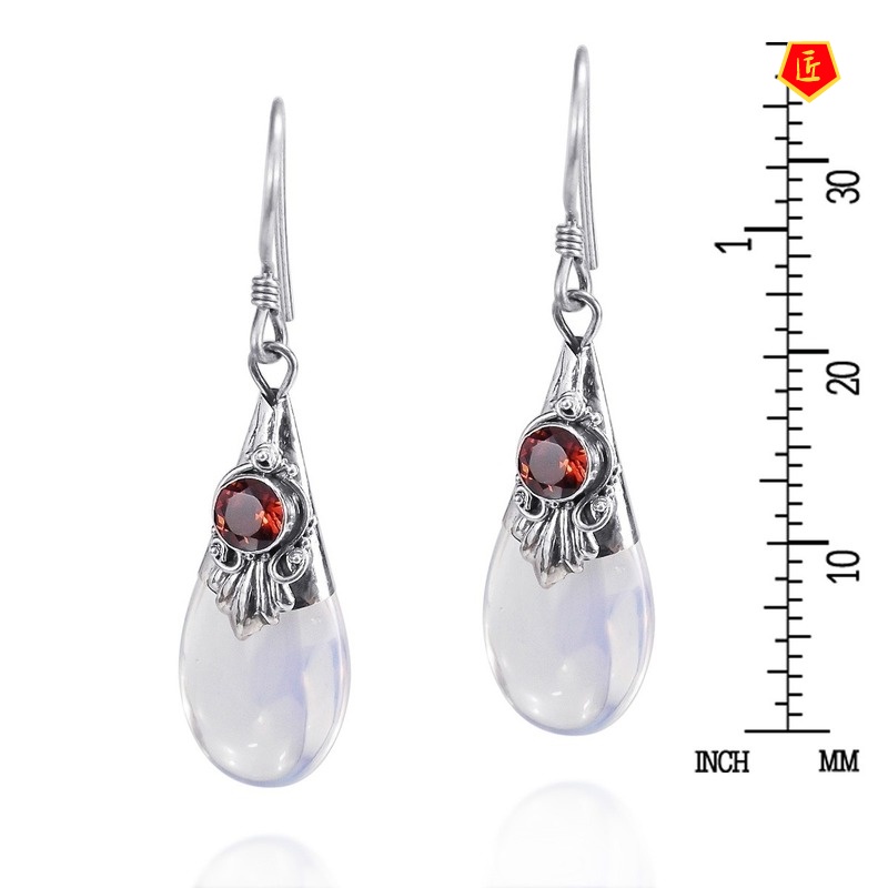 [Ready Stock]Elegant New Style White Moonstone Earrings Eardrops