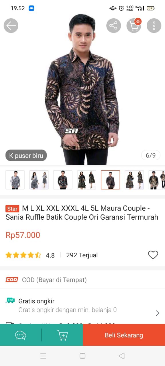 Kemeja Batik Lengan Panjang 021 Risna Batik Hrb026 Hem Batik Murah Seno Sogan Bakung Padi Manggar