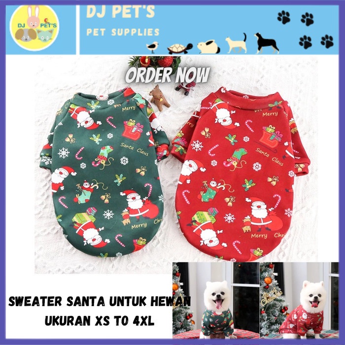 ✔ COD ✔ baju natal anjing baju natal kucing baju natal hewan kostum natal sant - Hijau, XS