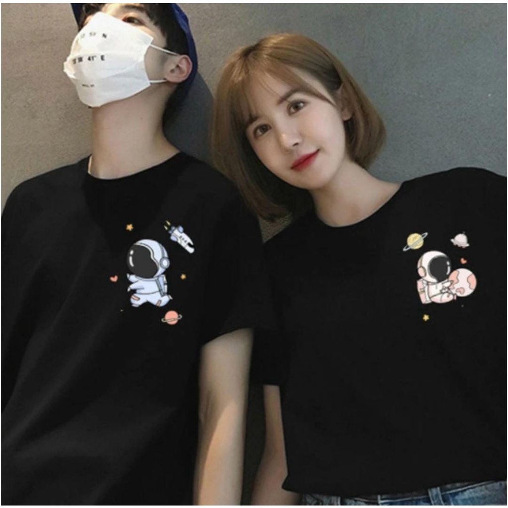 KAOS COUPLE MINI ASTRONAUT KAOS CEWE COWO SIZE M - XXL - KAOS LEMBUT TERLARIS