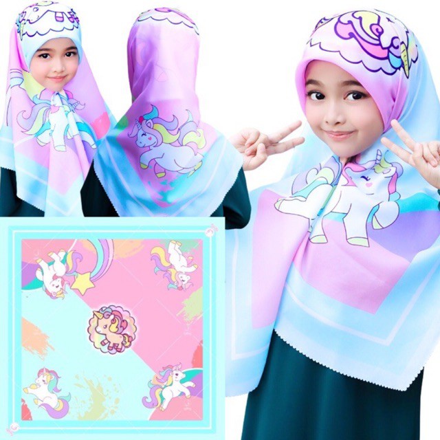 VOAL PRINTING ANAK MOTIF KUDAPONY , HIJAB ANAK , HIJAB KARAKTER LUCU , JILBAB ANAK , KERUDUNG ANAK