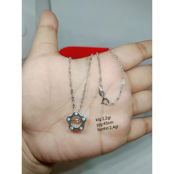 KALUNG PERAK ASLI 925 LAPIS EMAS/KALUNG RANTAI + LIONTIN MATA PUTIH COR CAMPUR MODEL/ASLI SILVER/PERHIASAN FASHION