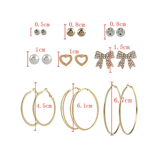 LRC Perhiasan Anting Set Fashion Color Bowknot&amp;heart Shape Decorated Earrings