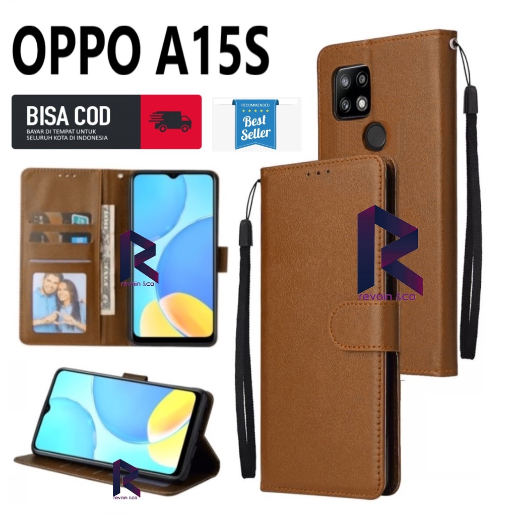 OPPO A15S CASING DOMPET FLIP WALLET LEATHER KULIT PREMIUM SARUNG BUKA TUTUP FLIP CASE OPPO A15S