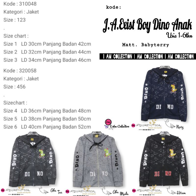 AM | Jaket Anak Exist Boy Dino | Jaket Anak Laki-Laki Usia 1-6thn