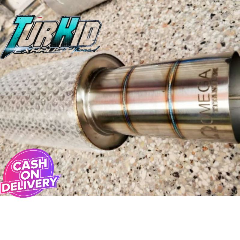 Knalpot Mobil Omega HKS Racing - Suara Kering Dan Bass Adem, Warna Titan, Material Stainless Tahan L