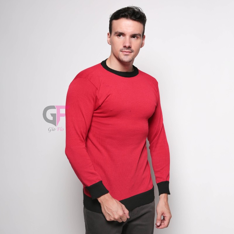 GIOFLO Jaket Sweater Pria Cardigan Rajut Pria Keren Merah / SWE 799